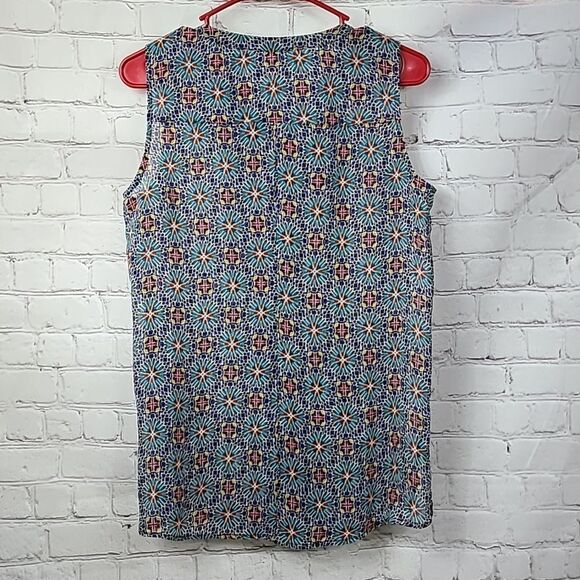Liz Claiborne Turquoise Floral Sleeveless Shell Work Blouse Crepe Pleated Top SM - Picture 7 of 8